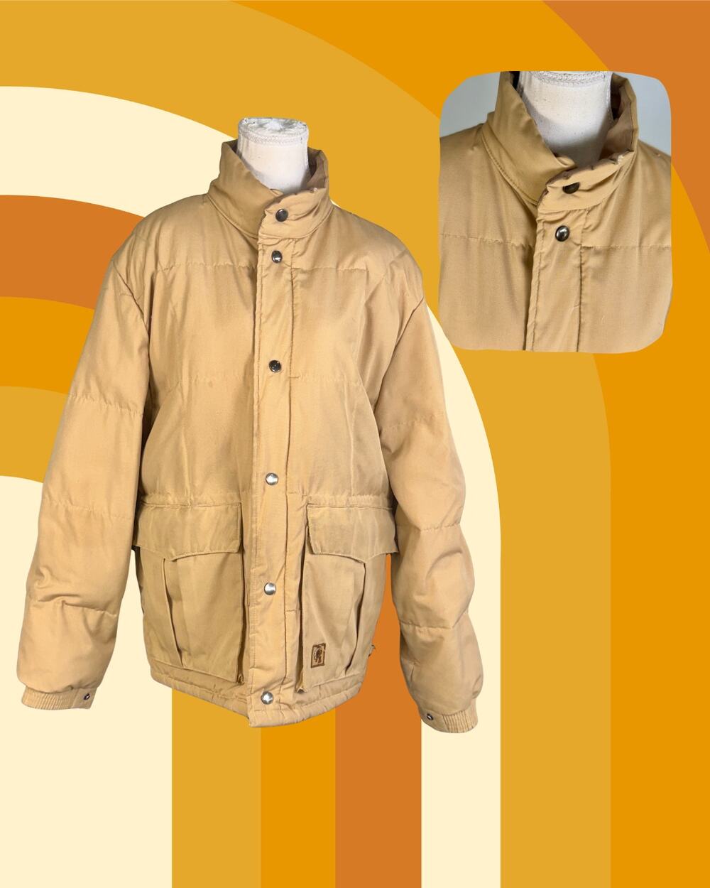 Vintage 70s Gladiator by Camel Tan Goose Down Rugged Puffer Jacket Size L